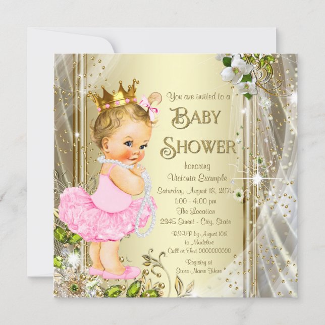 Tutu Princess Pink Gold Baby Shower Invitation (Front)
