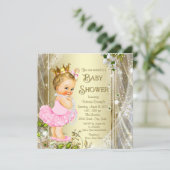 Tutu Princess Pink Gold Baby Shower Invitation (Standing Front)