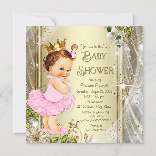 Tutu Princess Pink Gold Baby Shower Invitation