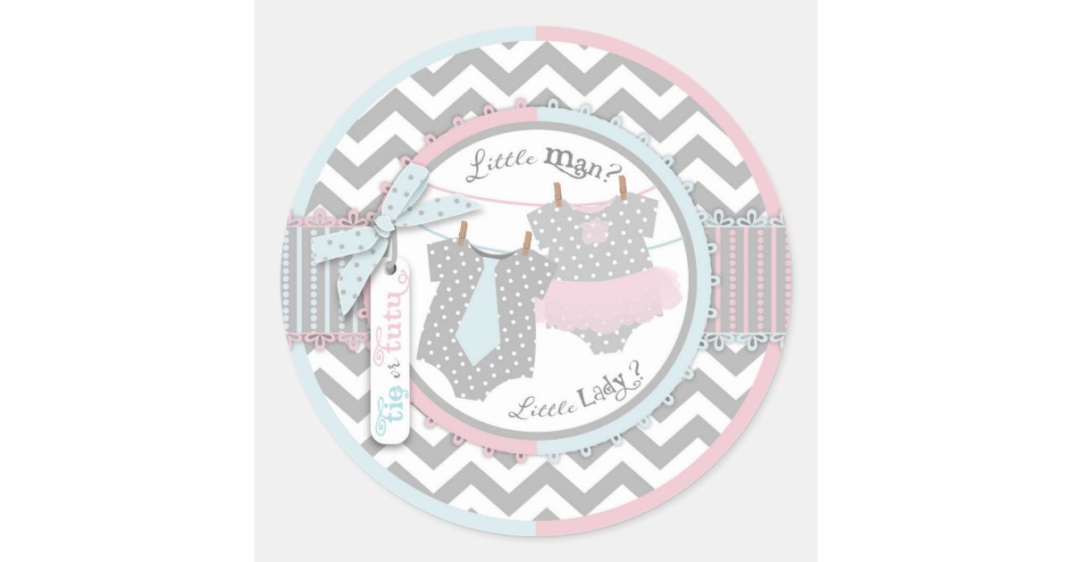 Tutu & Tie Chevron Print Gender Reveal Baby Shower Classic ...