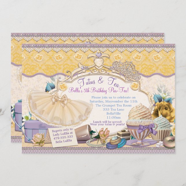 Tutus and Tea Party Girls Dress Up Invitation (Front/Back)