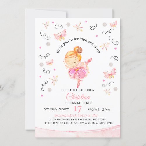 Tutus and Twirls Ballerina Birthday Invitation