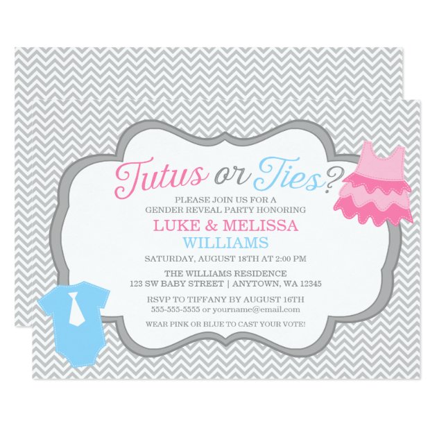 Tutus Or Ties Chevron Gender Reveal Party Invitation