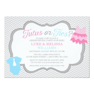 Tutus or Ties Chevron Gender Reveal Party Card