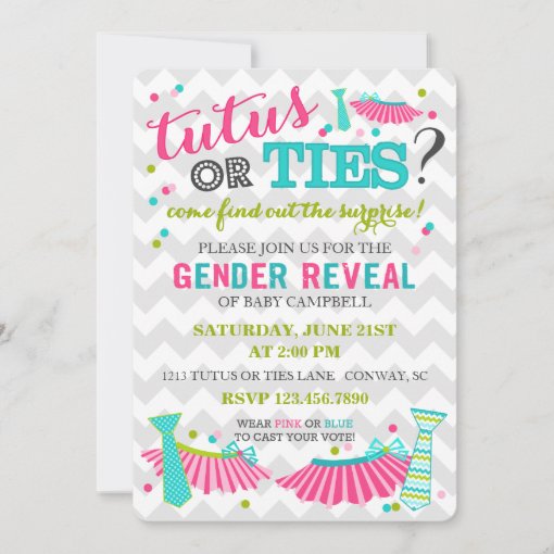 Tutus or Ties Gender Reveal Invitation Zazzle