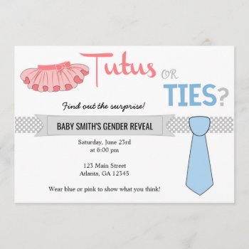 Tutus Or Ties Gender Reveal Invitations by FuzzyFeeling at Zazzle