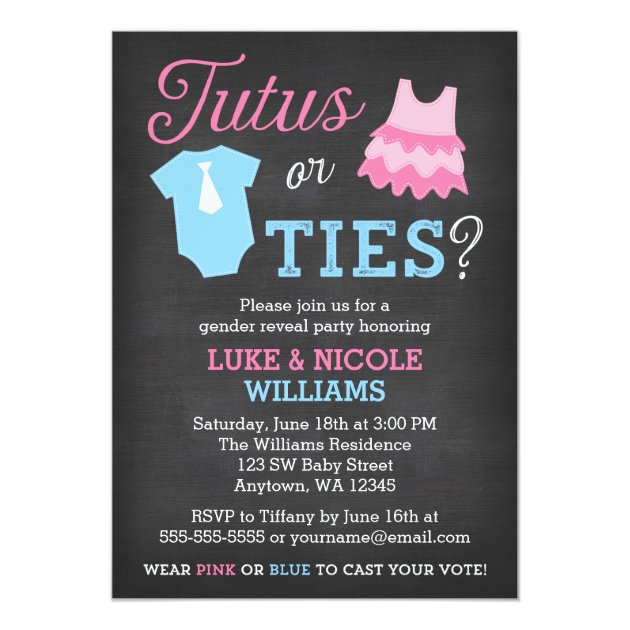Tutus Or Ties Gender Reveal Party Baby Shower Invitation