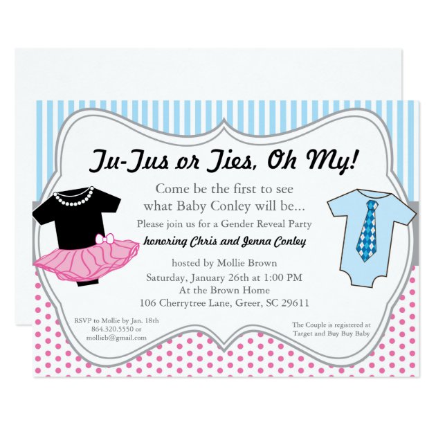 TuTus Ties, Gender Reveal Baby Shower Invitation