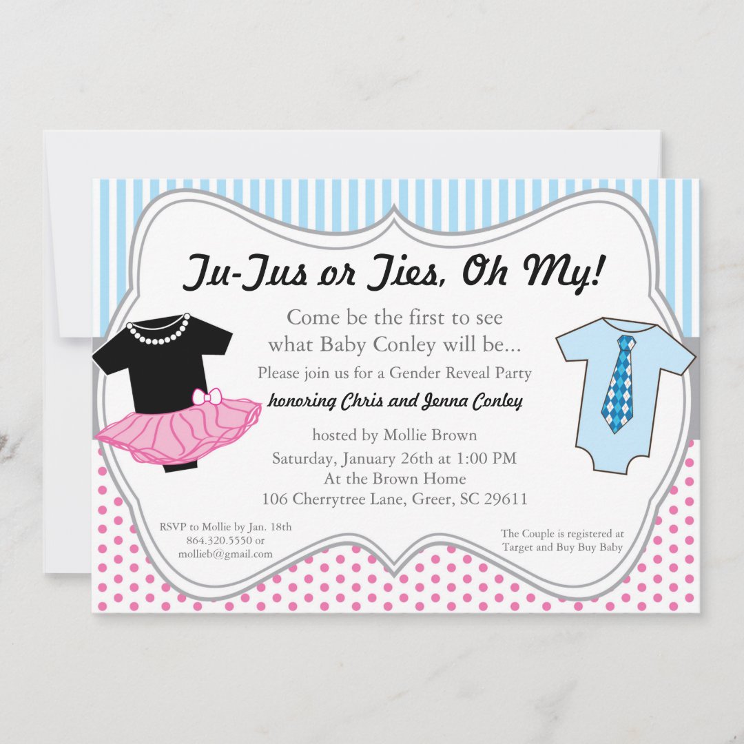 TuTus Ties, Gender Reveal Baby Shower Invitation Zazzle