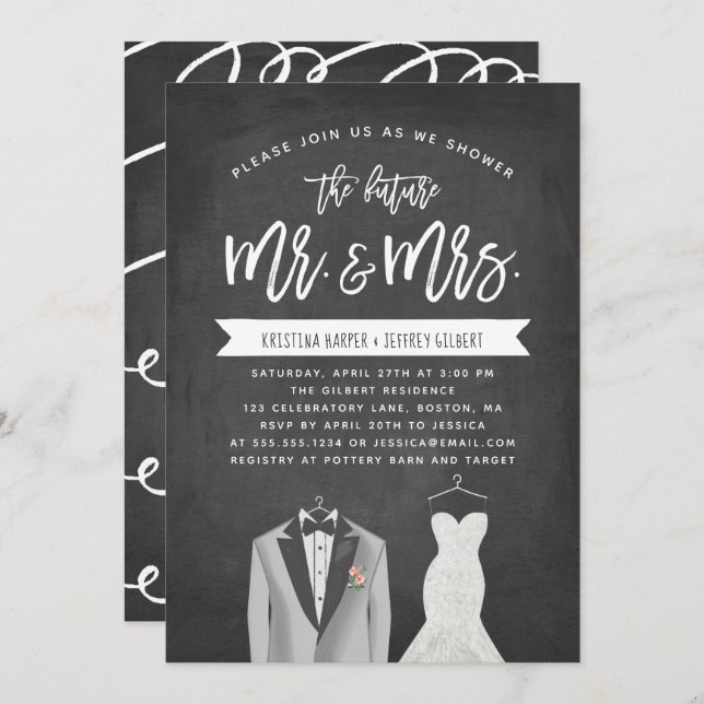 Tux and Dress Couples Wedding Shower Invitation (Front/Back)