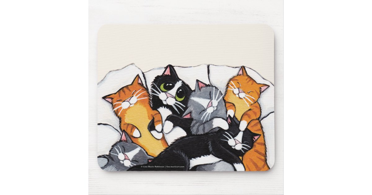 Tux And Tabby Cat Sleepover Cat Art Mousepad Zazzle Com