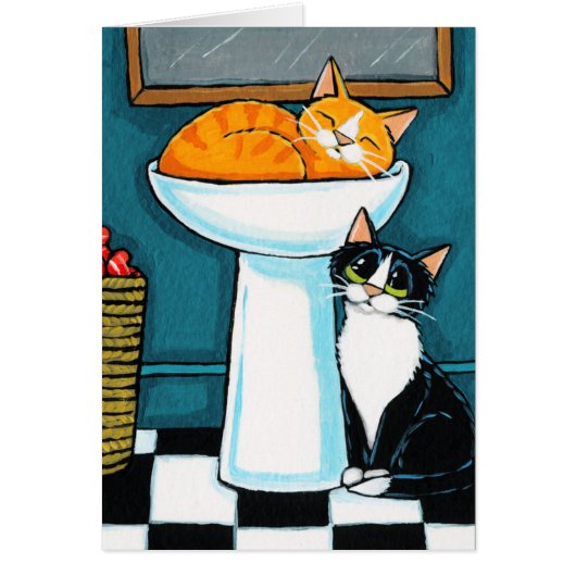 Tux and Tabby Cats in Bathroom Sink Illustration (Front)
