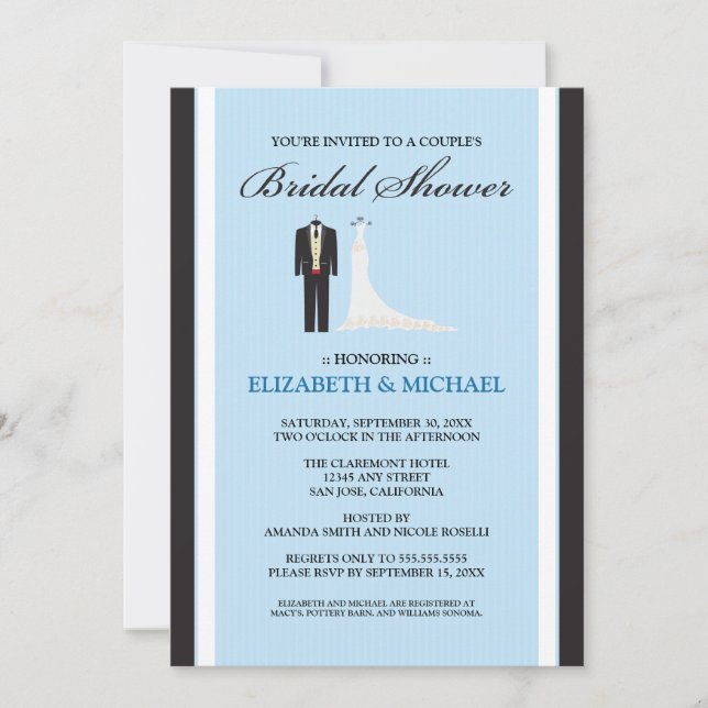 Tux & Gown Couple's Bridal Shower Invitation (Front)