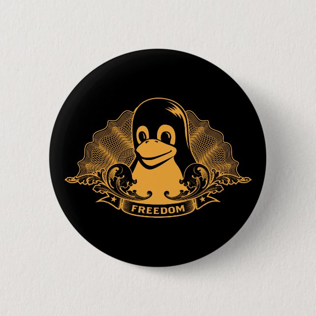 Tux Penguin - (Linux, Open Source, Copyleft, FSF) Button (Front)