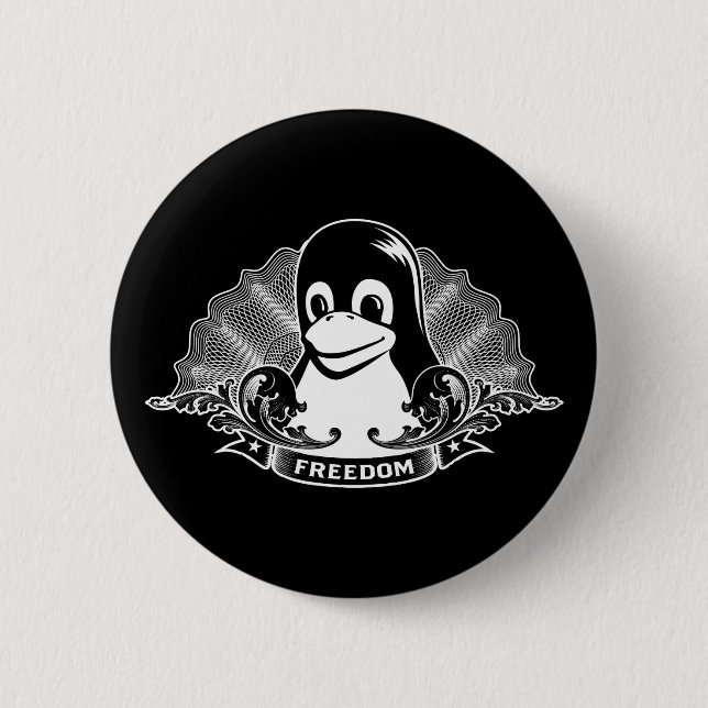 Tux Penguin - (Linux, Open Source, Copyleft, FSF) Button (Front)