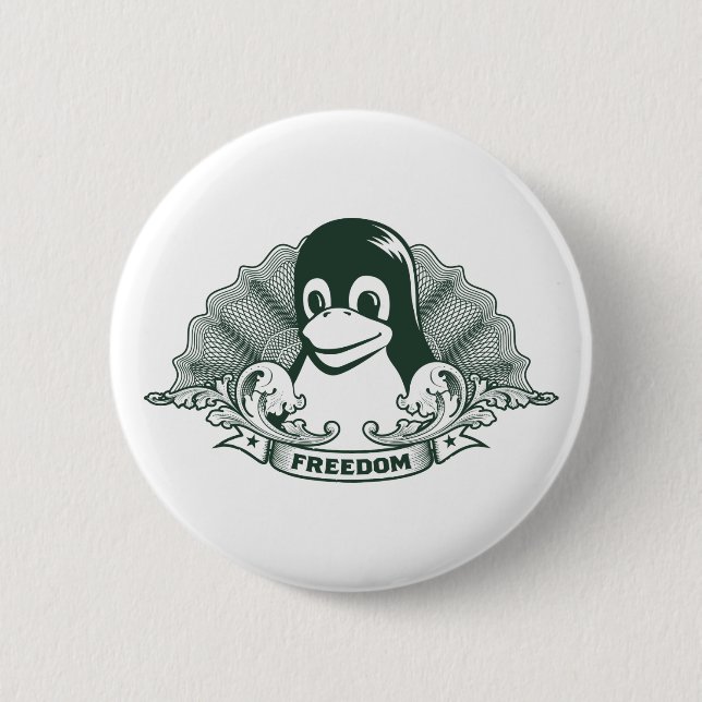 Tux Penguin - (Linux, Open Source, Copyleft, FSF) Button (Front)