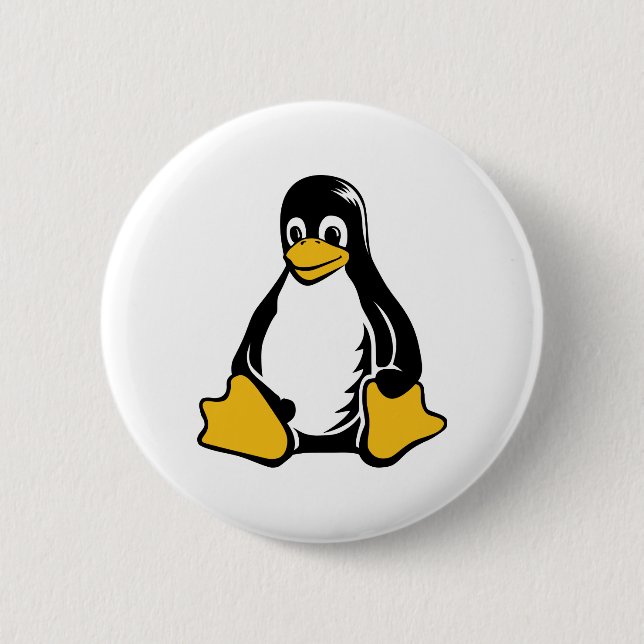 Tux Penguin - (Linux, Open Source, Copyleft, FSF) Button (Front)