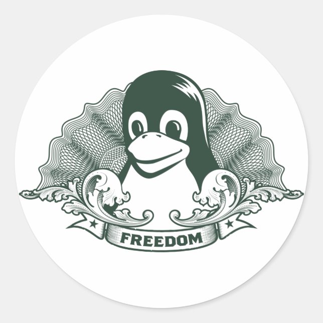 Tux Penguin - (Linux, Open Source, Copyleft, FSF) Classic Round Sticker (Front)