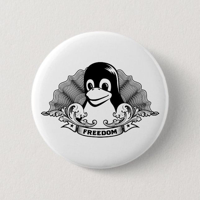 Tux Penguin - (Linux, Open Source, Copyleft, FSF) Pinback Button (Front)