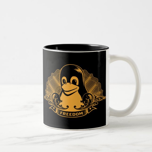 Tux Penguin - (Linux, Open Source, Copyleft, FSF) Two-Tone Coffee Mug (Right)