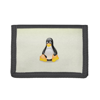 Tux with a white background tri-fold wallet