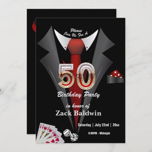 Tuxedo 50th Birthday Party Deck of Cards Dice