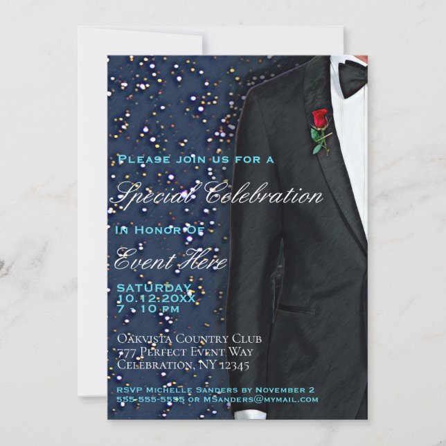 Tuxedo All Purpose Formal with Rose Invitation (Front)