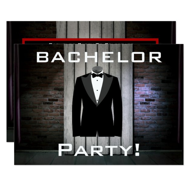 Tuxedo And Brick Wall Bachelor Party Invitation