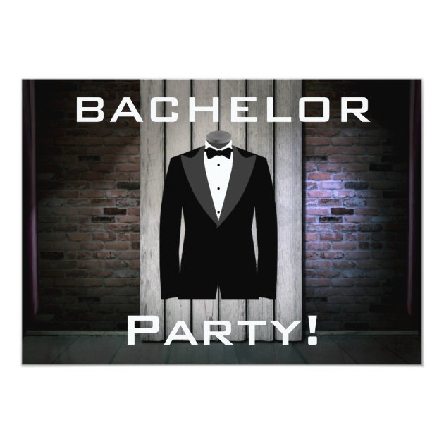 Tuxedo And Brick Wall Bachelor Party Invitation