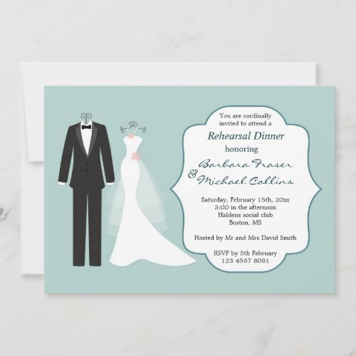 Tuxedo and gown Rehearsal Dinner Invitation