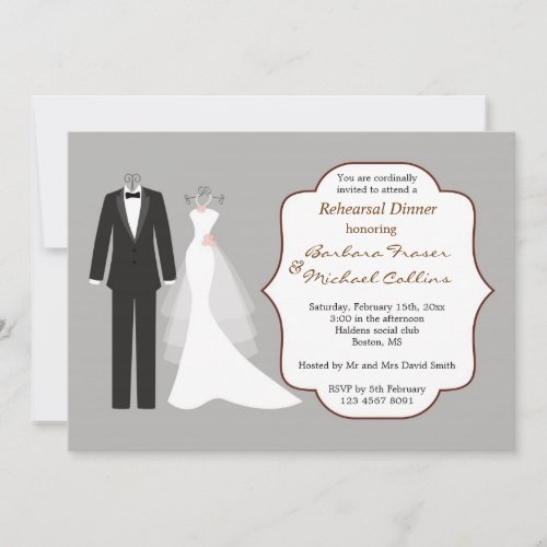 Tuxedo and gown Rehearsal Dinner Invitation