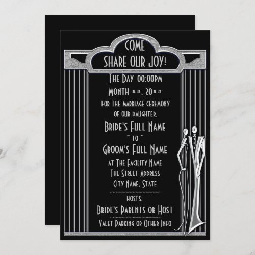 Tuxedo _ Art Deco _ Black and Silver Invitation