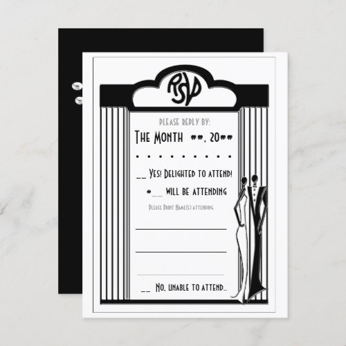 Tuxedo _ Art Deco _ Black on White RSVP Card