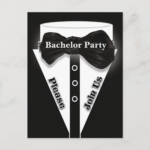 Tuxedo bachelor party boys night out invitation postcard