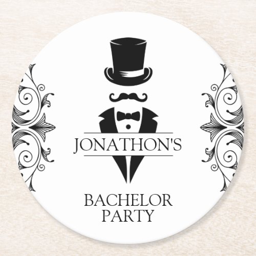 Tuxedo Bachelor Party Round Paper Coaster