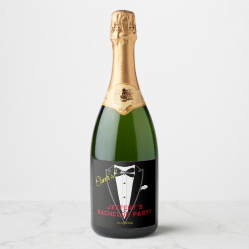 Tuxedo bachelor party  sparkling wine label