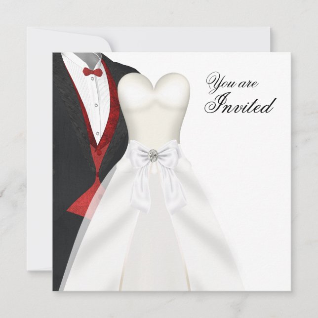 Tuxedo Ball Gown Black Tie Party Invitations (Front)