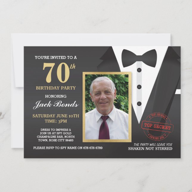 Tuxedo Ball Invite Photo Agent Birthday Bowtie (Front)