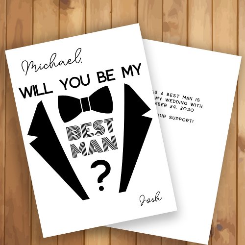 Tuxedo best man black and white proposal card