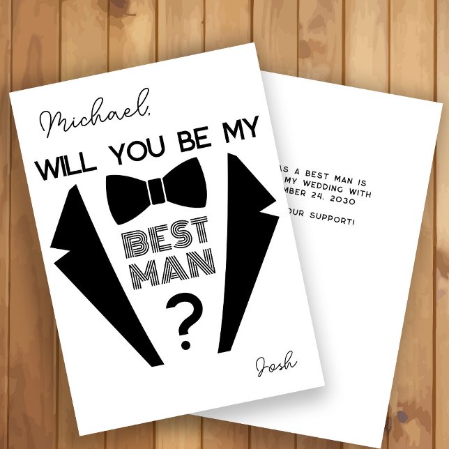 Tuxedo best man black and white proposal card (Creator Uploaded)