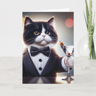 Tuxedo Birthday Cat With Martini Cocktail Card