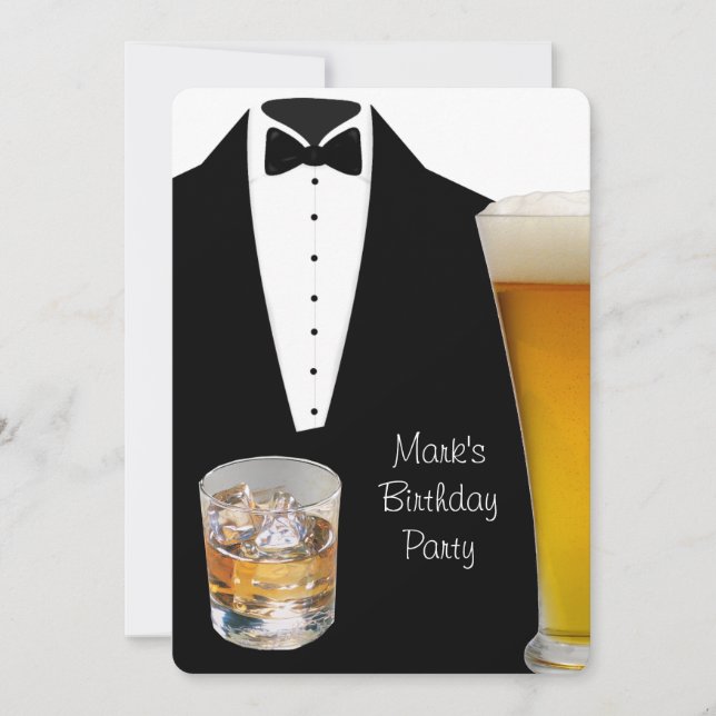 Tuxedo Birthday Party Beer Scotch Invitation (Front)