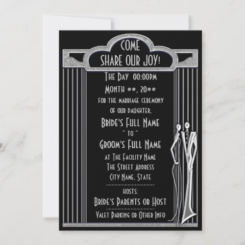 Tuxedo Black and Silver Wedding Invitation Invitation