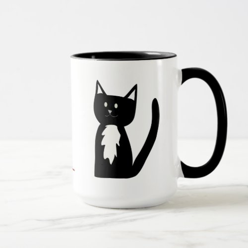 Tuxedo Black and White Cat and Ball of Yarn Mug