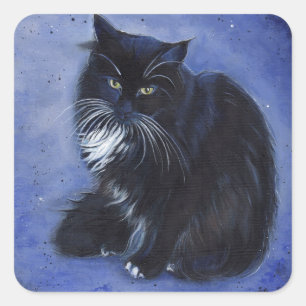Tuxedo black and white cat art by Renee Lavoie Square Sticker