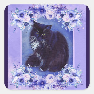Tuxedo black and white cat art by Renee Lavoie  Square Sticker