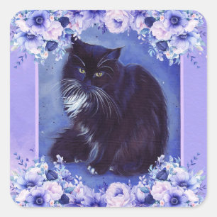 Tuxedo black and white cat art by Renee Lavoie Square Sticker