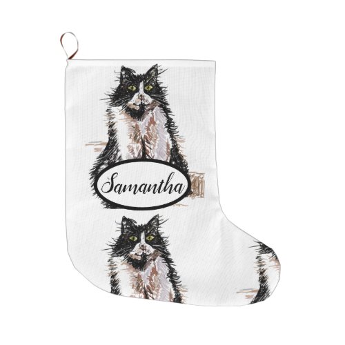 Tuxedo Black and White Cat Cats Christmas Stocking