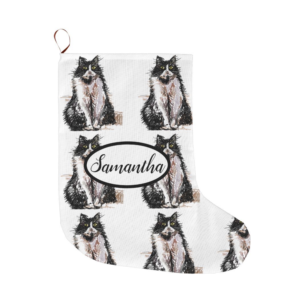 Tuxedo Black and White Cat Cats Christmas Stocking | Zazzle