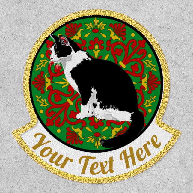Tuxedo Black and White Cat Fancy Personalized Patch (Front)
